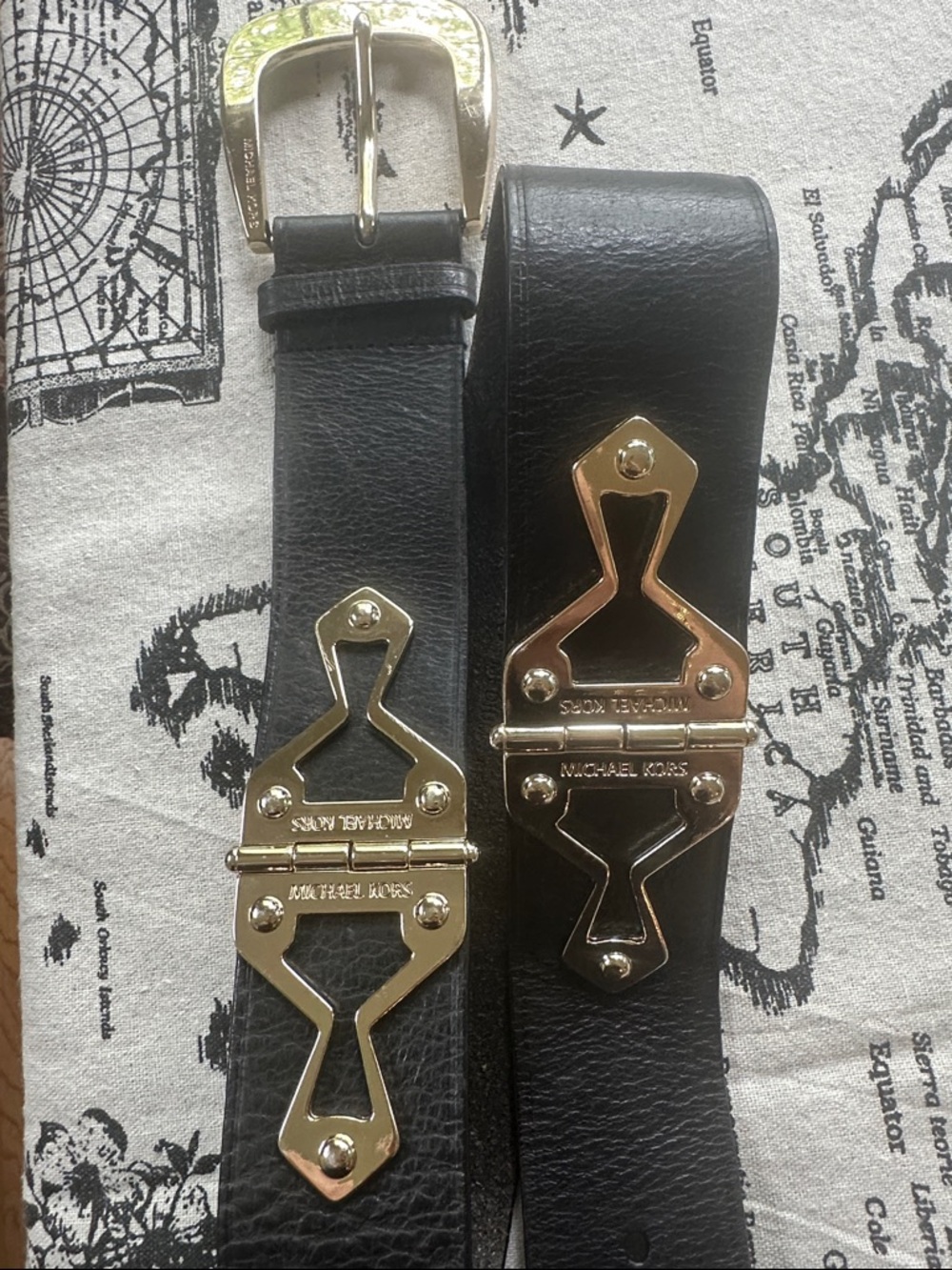 Michael Kors Black Leather Belt with Gold-Tone Hinge Hardware size Medium